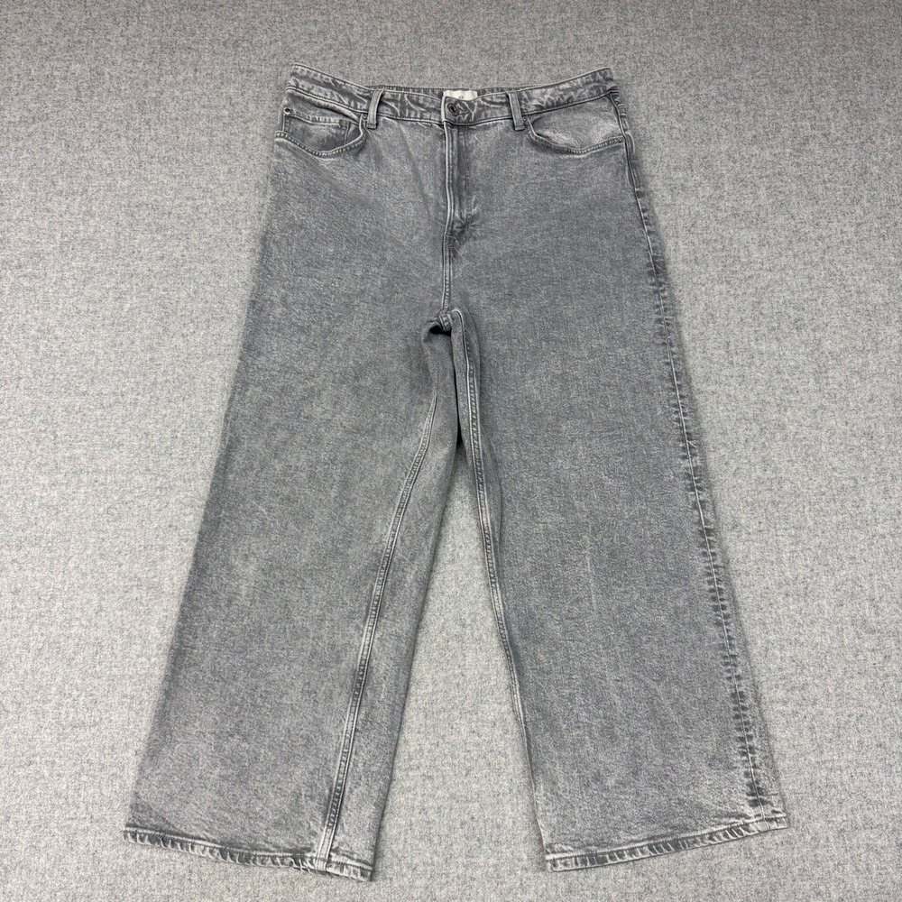 H&M Wide Leg Jeans Size 14 Gray High Waisted Denim 5-Pocket Relaxed Fit Pants